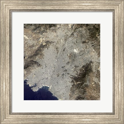 Framed True-Color Satellite View of Central Athens, Greece Print