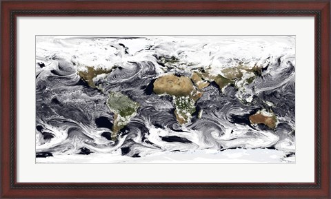 Framed Cylindrical Equidistant Projection of Visualization Showing Clouds Across the World Print