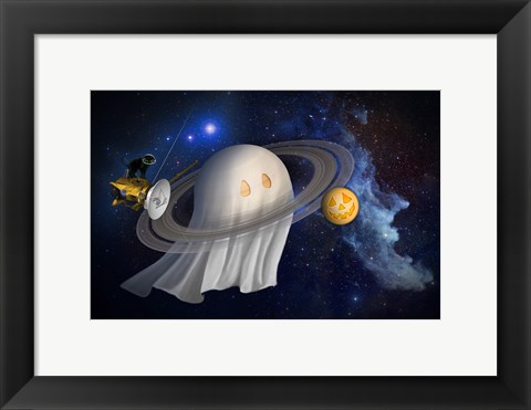 Framed Artist&#39;s Halloween Illustration of Cassini and Saturn Print