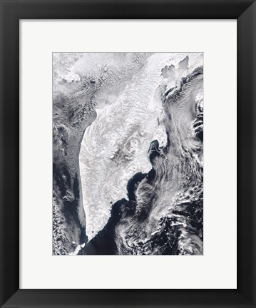 Framed Satellite view of Kamchatka Peninsula, Eastern Russia Print