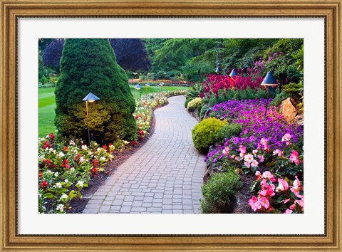 Framed Path and Flower Beds in Butchart Gardens, Victoria, British Columbia, Canada Print