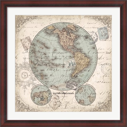 Framed World Hemispheres II Print