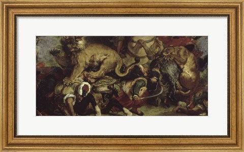 Framed Lion Hunt, 1855 Print