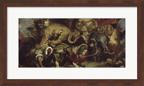 Framed Lion Hunt, 1855 Print