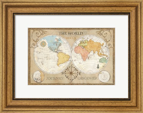 Framed Old World Journey Map Cream Print