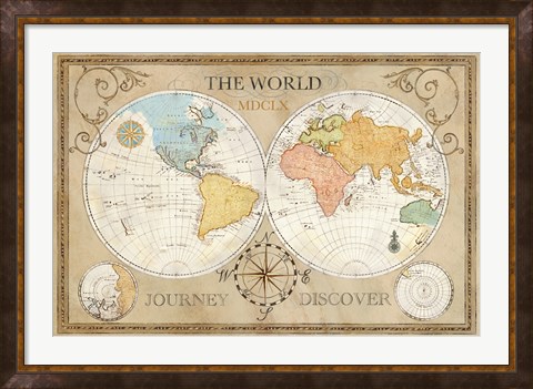 Framed Old World Journey Map Cream Print