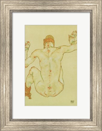 Framed Seated Female Nude, Back View, 1915 Print