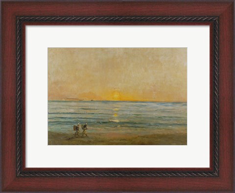 Framed Sunset With Fishermen Print