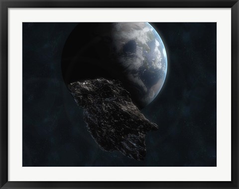 Framed Asteroid in Front of Earth Print