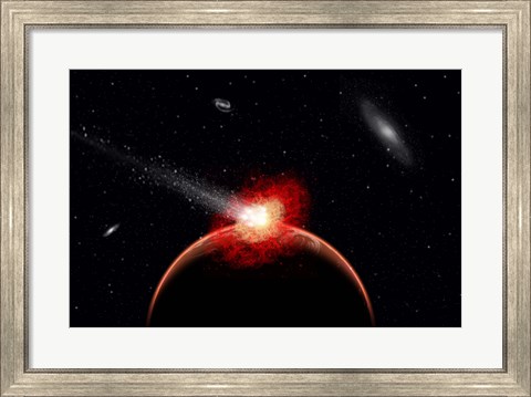 Framed Comet Hitting Alien Planet Print