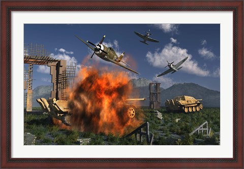 Framed P-47 Thunderbolts Attacking Print