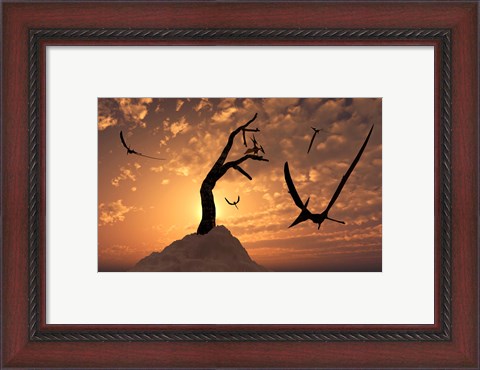 Framed Pteranodons Flying on a Cretaceous Night Print