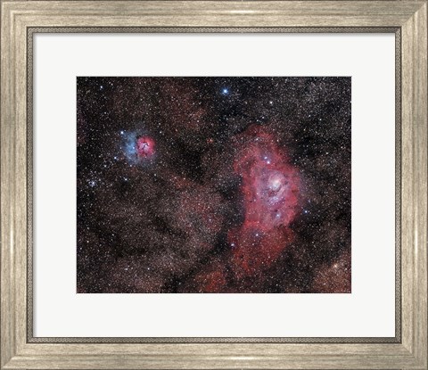 Framed Lagoon Nebula and Trifid Nebula in Sagittarius Print