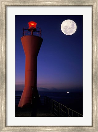 Framed Spain, Teneriffe, Santa Cruz, Lighthouse, full moon Print