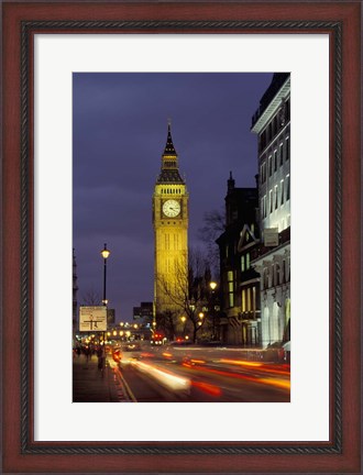 Framed Big Ben at night with traffic, London, England Print