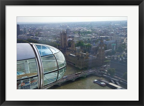 Framed London Eye as it passes Parliament and Big Ben, Thames River, London, England Print