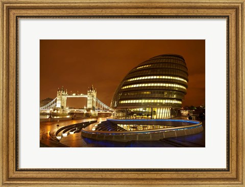 Framed Tower Bridge, City Hall, London, England Print