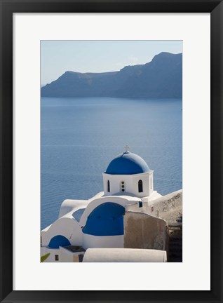 Framed Blue church dome, Oia, Santorini, Greece Print