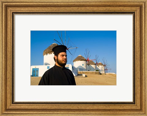 Framed Famous Windmills, Mykonos, Greece Print