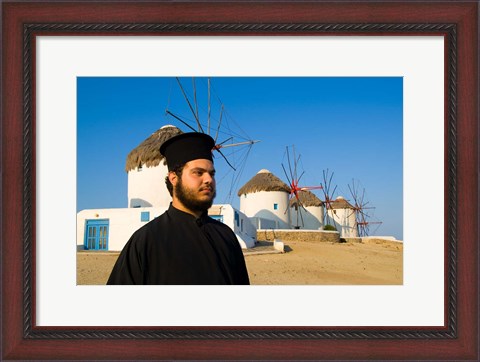 Framed Famous Windmills, Mykonos, Greece Print