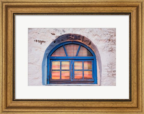 Framed Window with sunset reflection, Mykonos, Greece Print