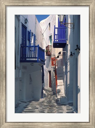 Framed Cobblestone Alley, Santorini, Greece Print