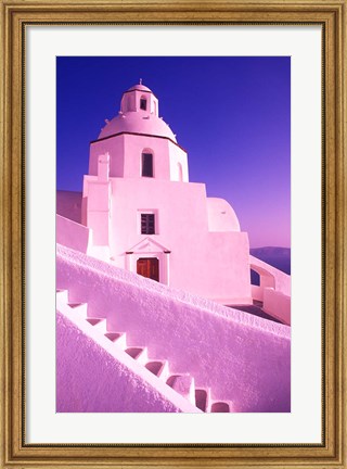 Framed White Dome of Greek Church, Santorini, Greece Print