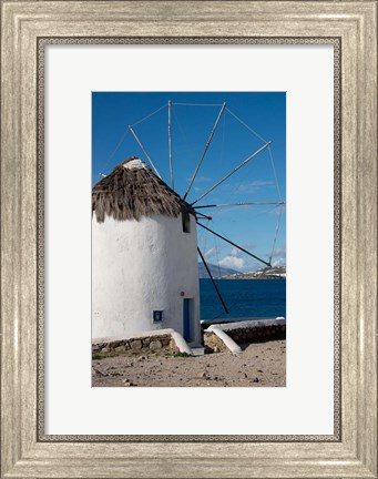 Framed Greece, Cyclades, Mykonos, Hora Historic Cycladic style Windmill Print