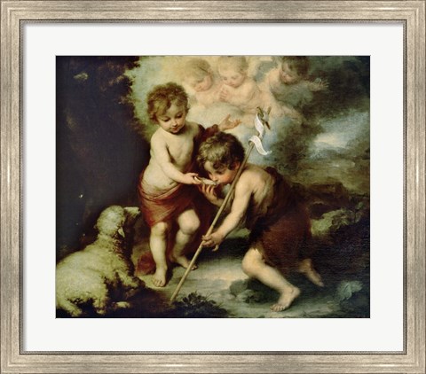 Framed Holy Children with a Shell Print