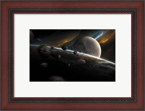 Framed Dynamic spacewith incoming Asteroids Print