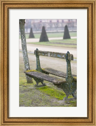 Framed Park Bench in the Gardens, Chateau de Fontainebleau Print