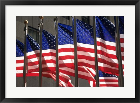 Framed US Flags in Rockefeller Plaza, New York Print