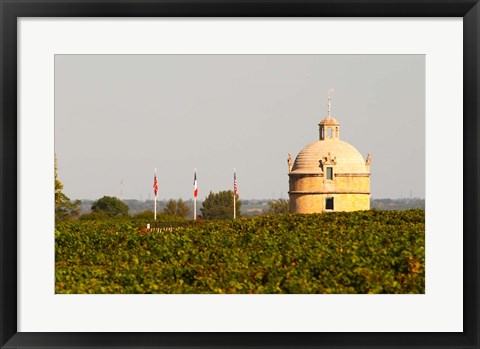 Framed Tower and Flags of Chateau Latour Vineyard Print