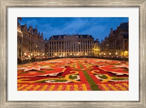 Framed Night View of the Grand Place, Belgium Print