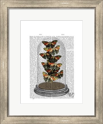 Framed Multicoloured Butterflies in Bell Jar Print