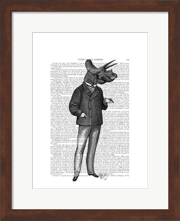 Framed Triceratops Man 1 Dinosaur Print