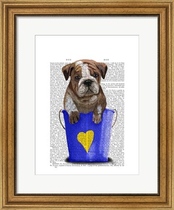 Framed Bulldog Bucket Of Love Blue Print