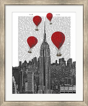 Framed Empire State Building and Red Hot Air Balloons Print