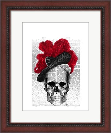 Framed Skull with Red Hat Print