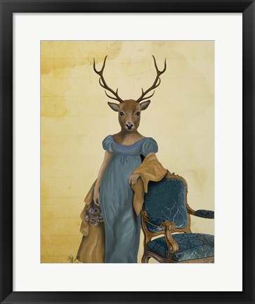 Framed Deer In Blue Dress Print