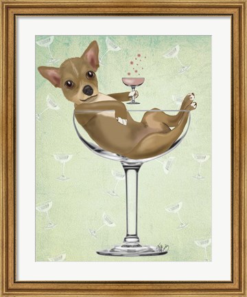 Framed Chihuahua in Cocktail Glass Print