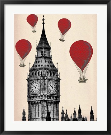 Framed Big Ben and Red Hot Air Balloons Print