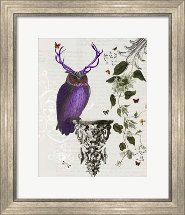 Framed Purple Owl With Antlers Print