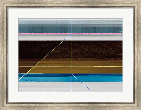 Framed Abstract Blue and Brown Lines Print