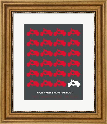 Framed Vespa Rider Red and Grey Print