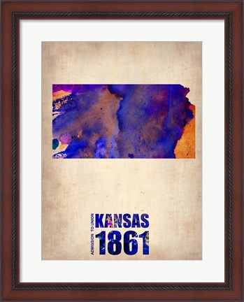 Framed Kansas Watercolor Map Print