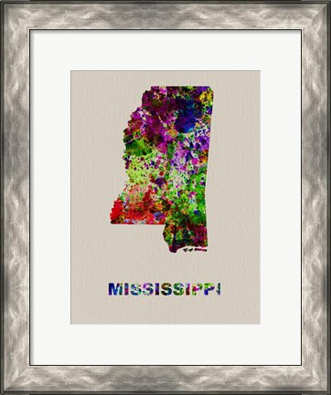 Framed Mississippi Color Splatter Map Print