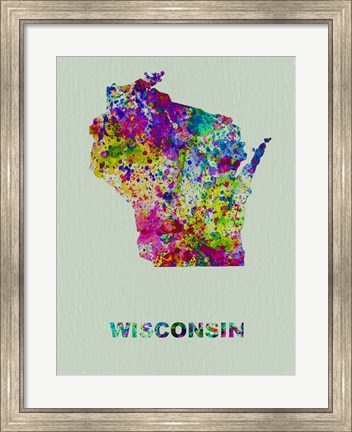 Framed Wisconsin Color Splatter Map Print