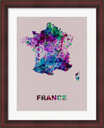 Framed France Color Splatter Map Print