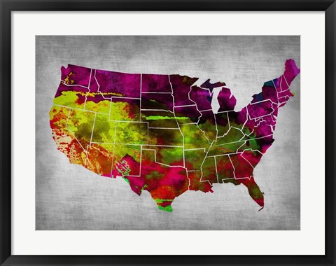 Framed USA Watercolor Map 4 Print